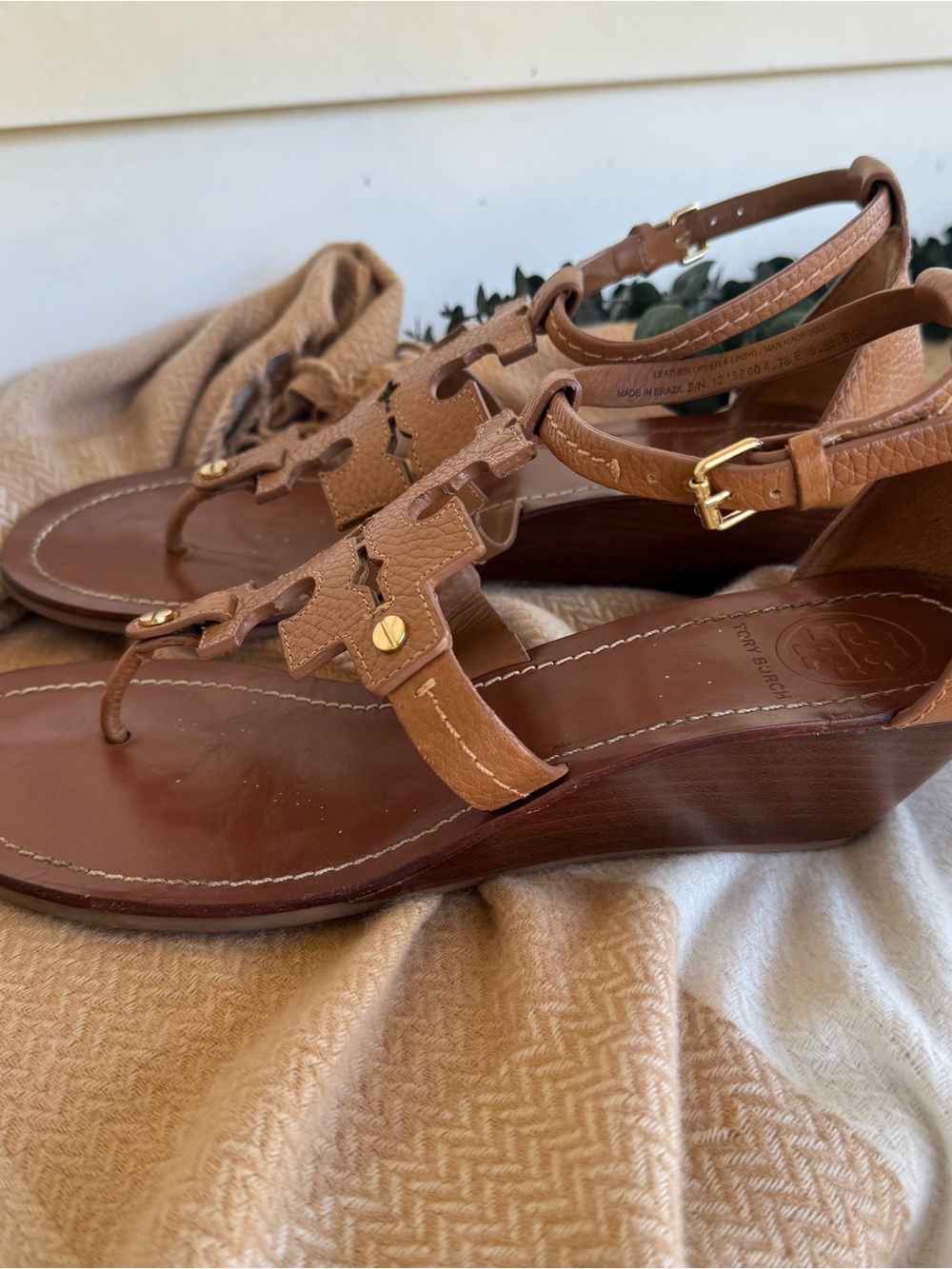 Tory Burch Womens Chandler Wedge Sandals Brown Leather Ankle Strap Size 8.5 M - Picture 6 of 8